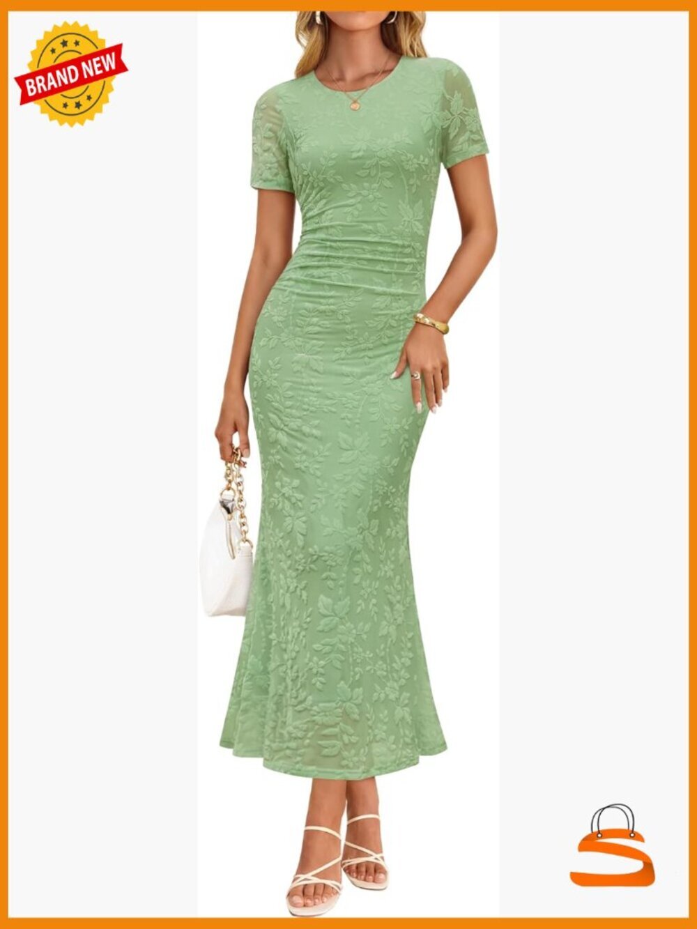 Floral Short Sleeve Bodycon Long Dress Ruched Mesh Formal Cocktail Party Maxi